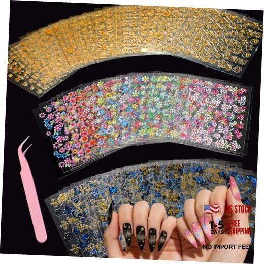 90 Sheets Nail Stickers for Nail Art DIY, 3D Nail Art Stickers Decals, Self