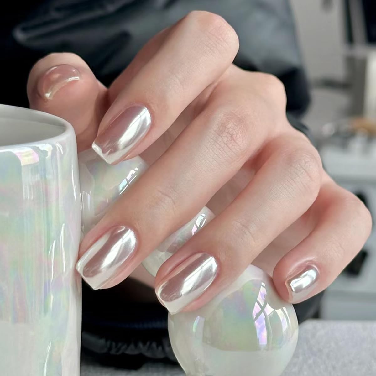 White Pearl Chrome Nail Powder 0.5g Magic Metallic Silver Super Glossy Mirror