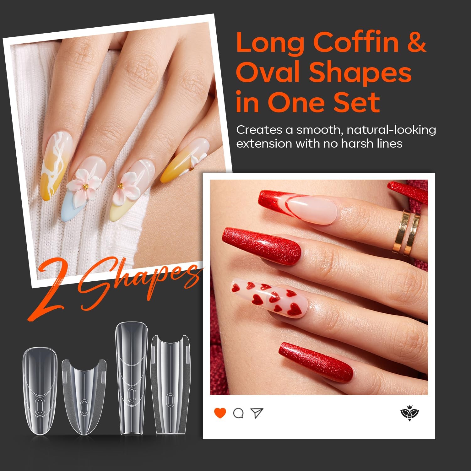 Sandwich Nail Forms,Oval Coffin Top & Bottom for Poly Builder Gel