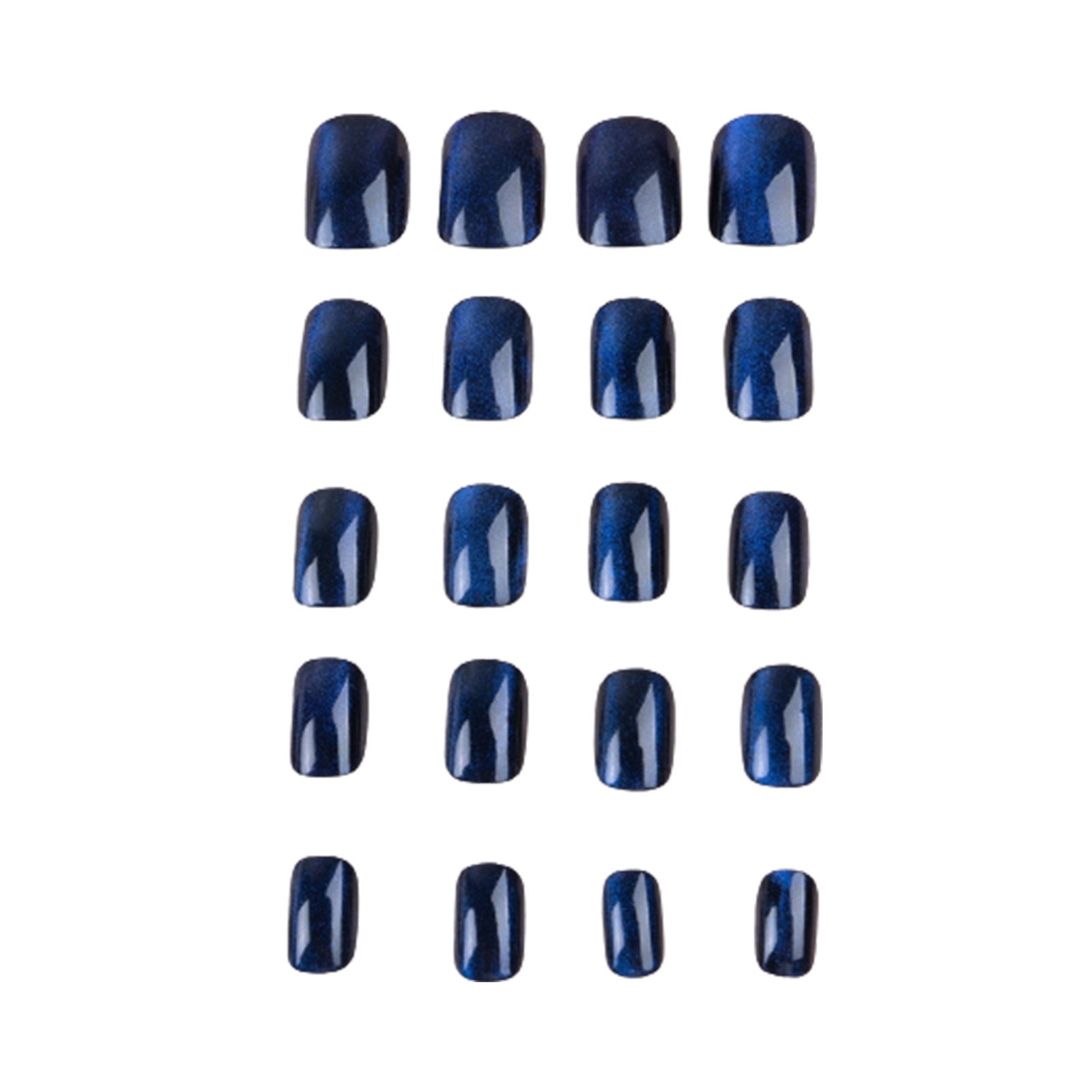 Blue Cat Eye Press on Nails Short Square False Nail Dark Blue Ombre Fake Nail