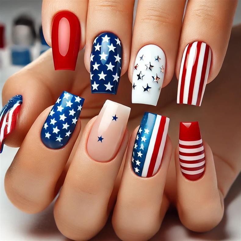 Independence Day Star Flag Press On Nails Square Removable Wholesale