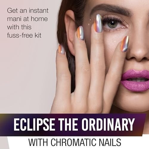 ARDELL Nail Addict Press-On 28 Nails CHROME Long Oval ECLIPSE Opalescent Gold 1a
