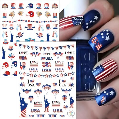 winthrop 12 Sheets 4th of July Independence Day Nail Art Stickers, Memorial