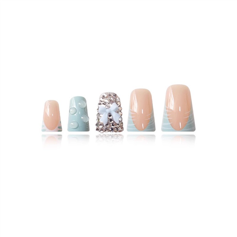 Duck Shape False Nails Sweet Bow Rhinestone Press on Nails