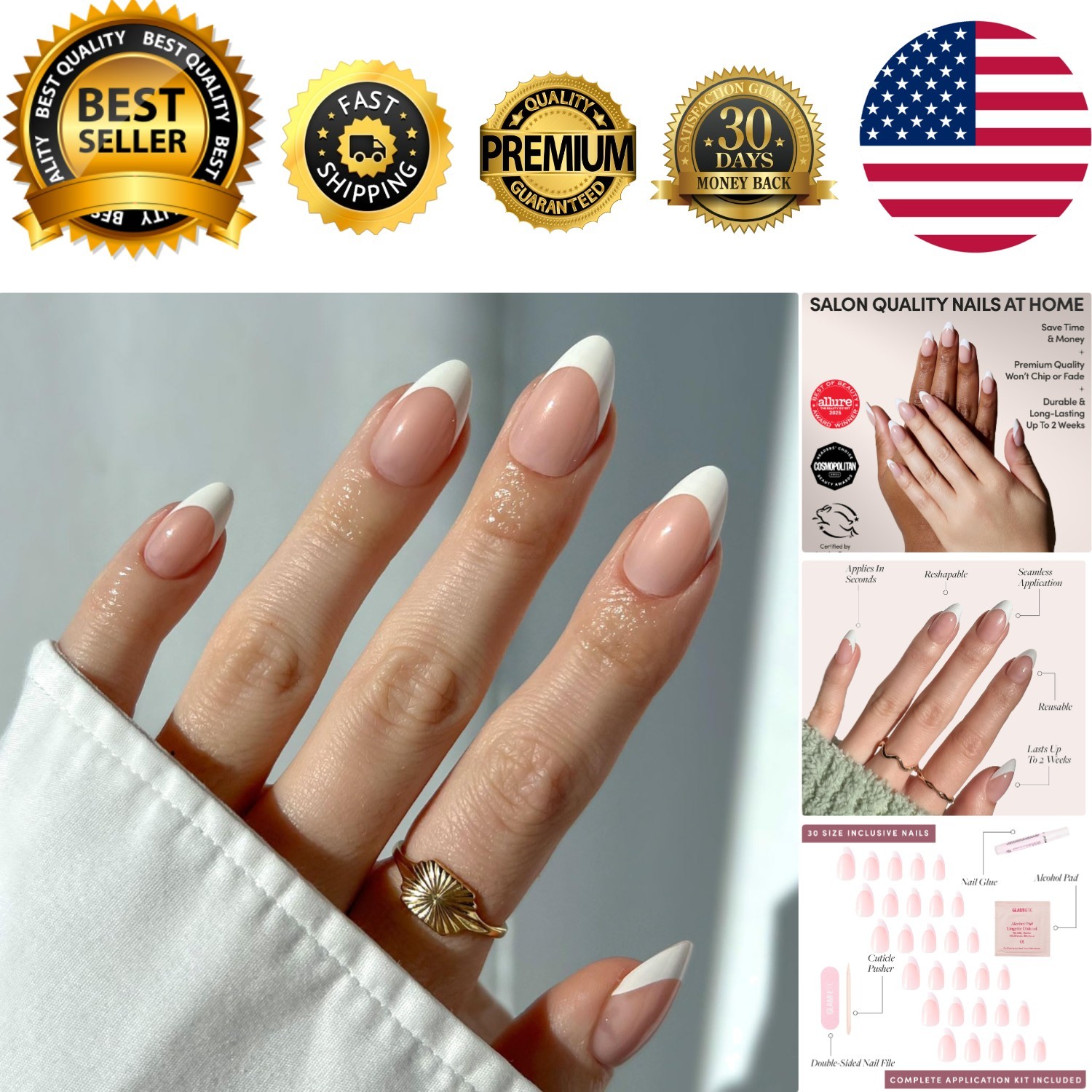 Customizable Short Almond Press-On Nails – 24 Stylish Pieces for Any Occasion