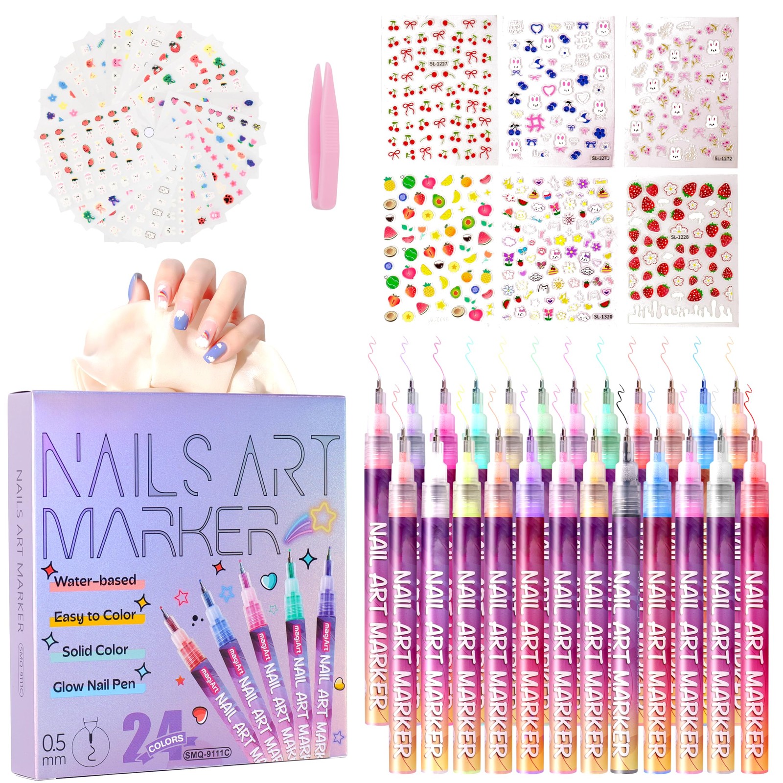 24 Color 0.5mm Fine Tip Nail Art Pen Set – Non-Toxic, Quick-Drying Nail Art M…