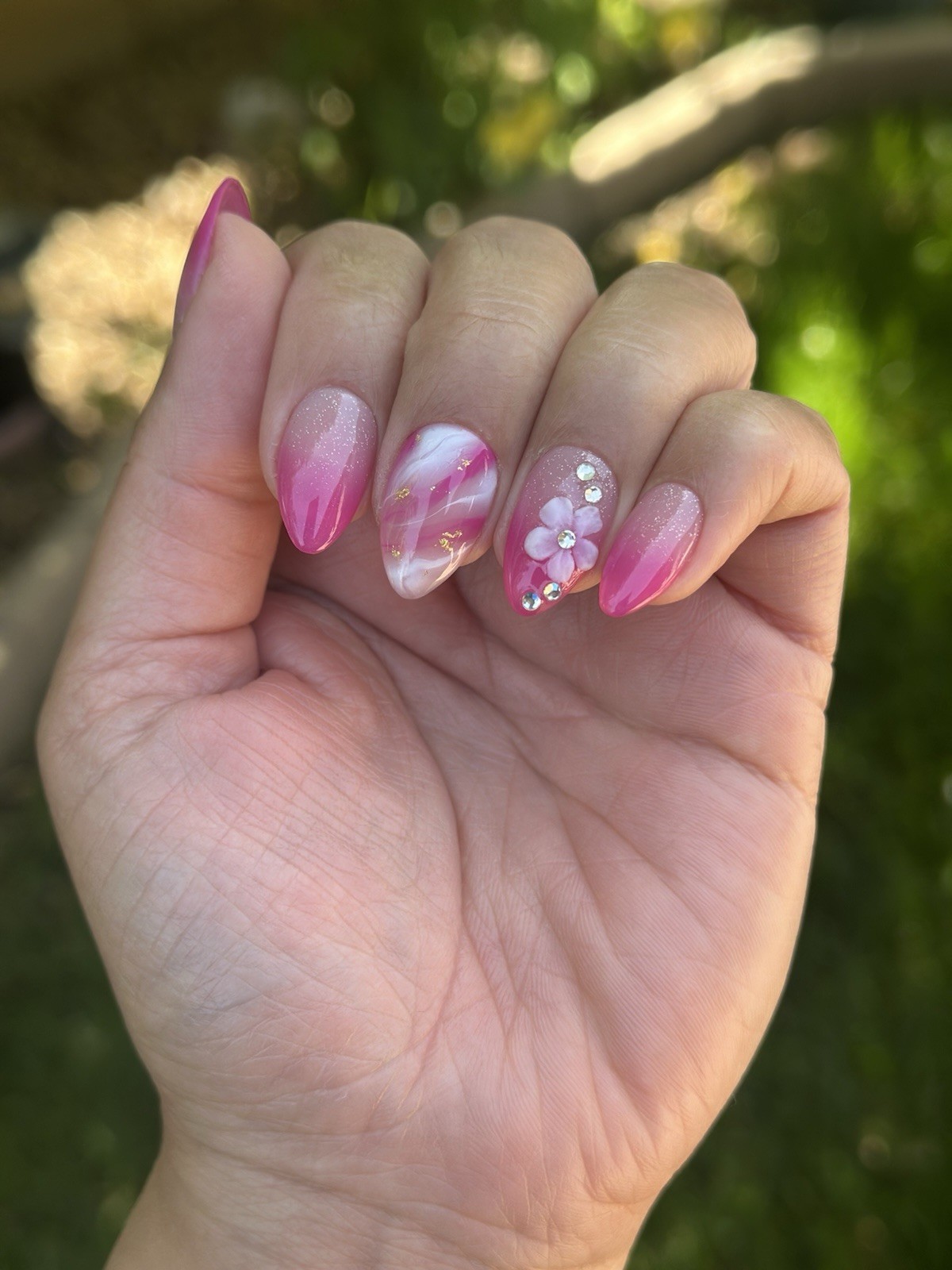 Hot Pink Summer Almond Press-On Nails Set, Glue Included