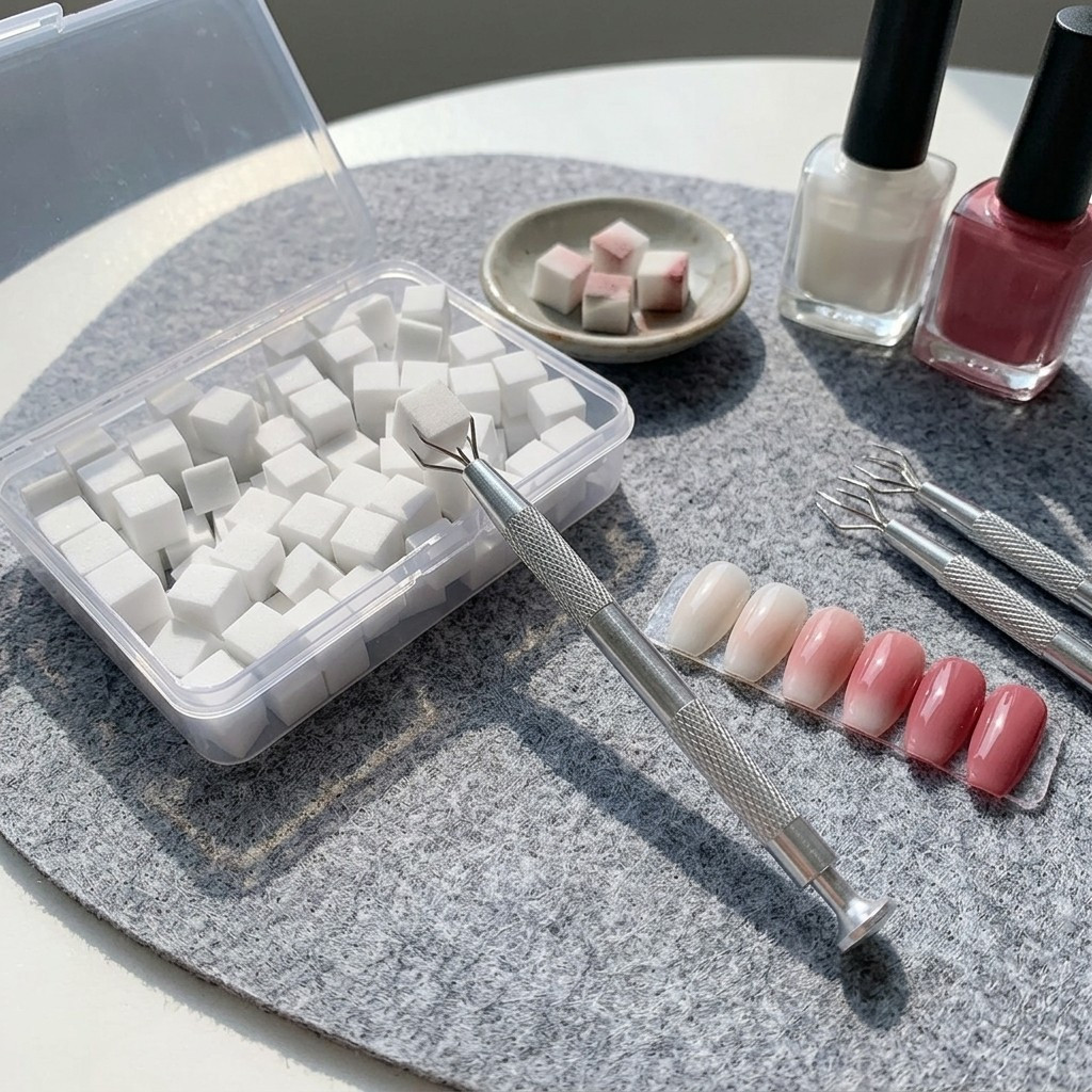 100Pcs Soft Nail Art Sponges Set with Metal Grabbing Pen for Gradient Nails