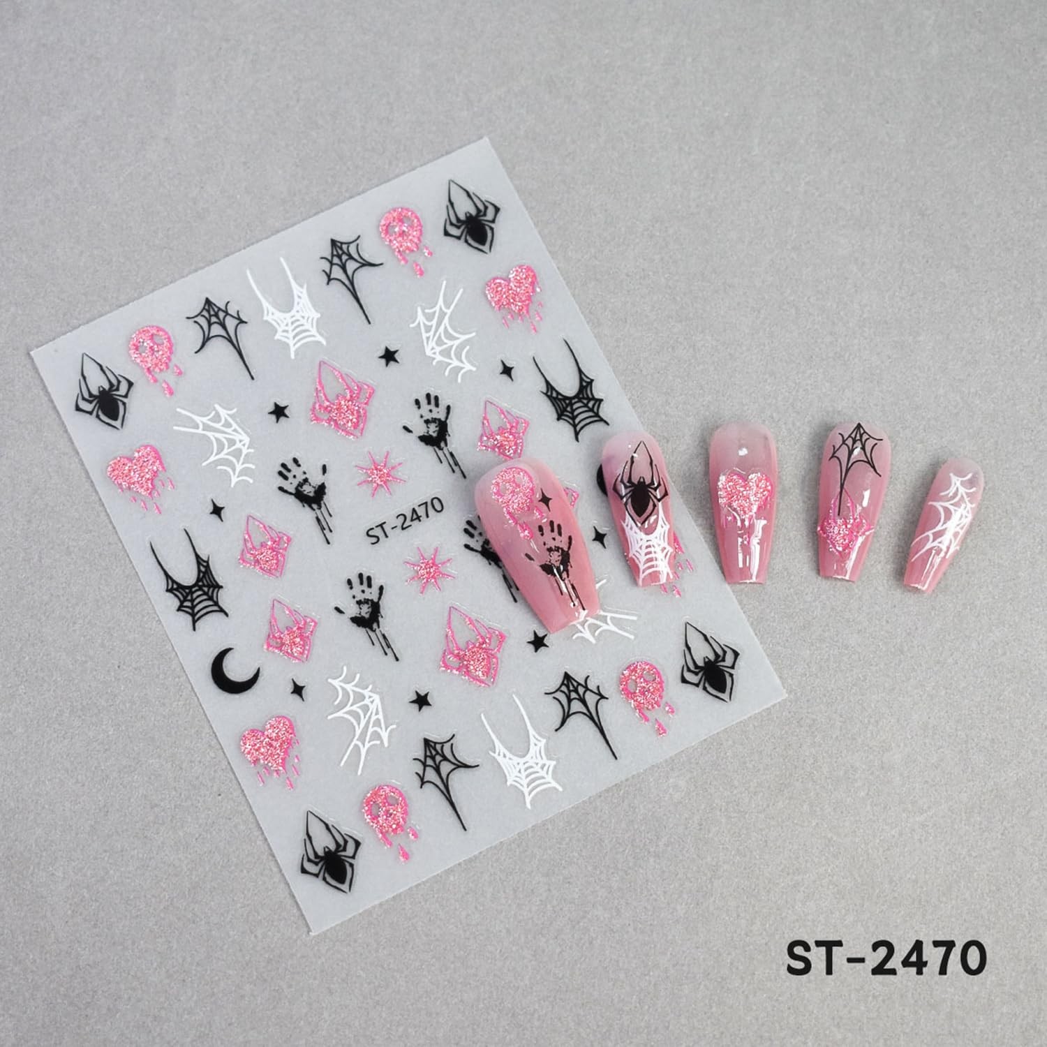 6 Sheets Halloween Nail Art Stickers Decals Pink Glitter Spider Blood Pumpkin…