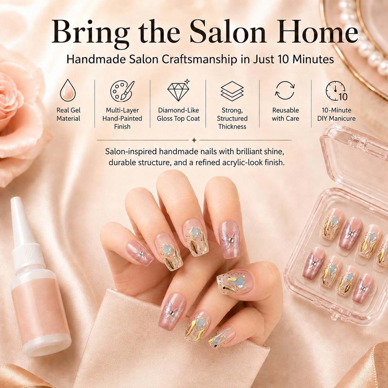 Handmade Press On Nails Short Coffin Acrylic Nails Press Ons