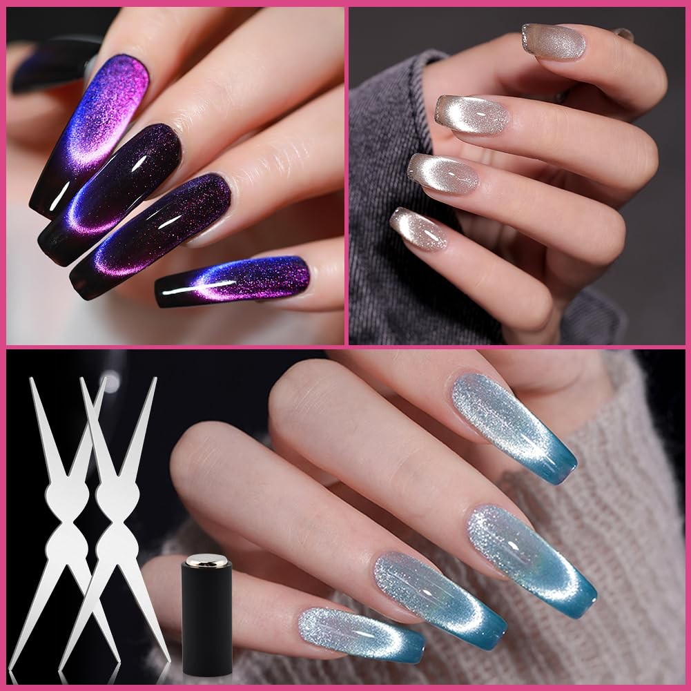 2 in 1 Cat Eye Magnet Set, Double-head Cat Eye Gel Nails Polish Magnet, 3D Na…