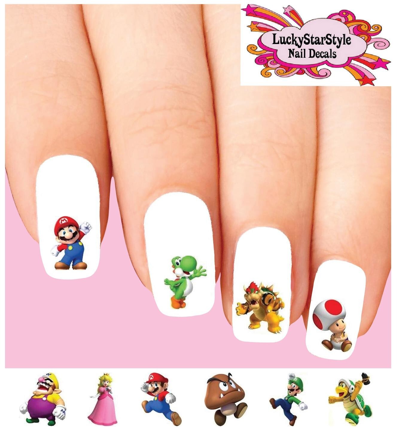 Waterslide Nail Decals Set of 20 – Mario Bros Brothers Assorted
