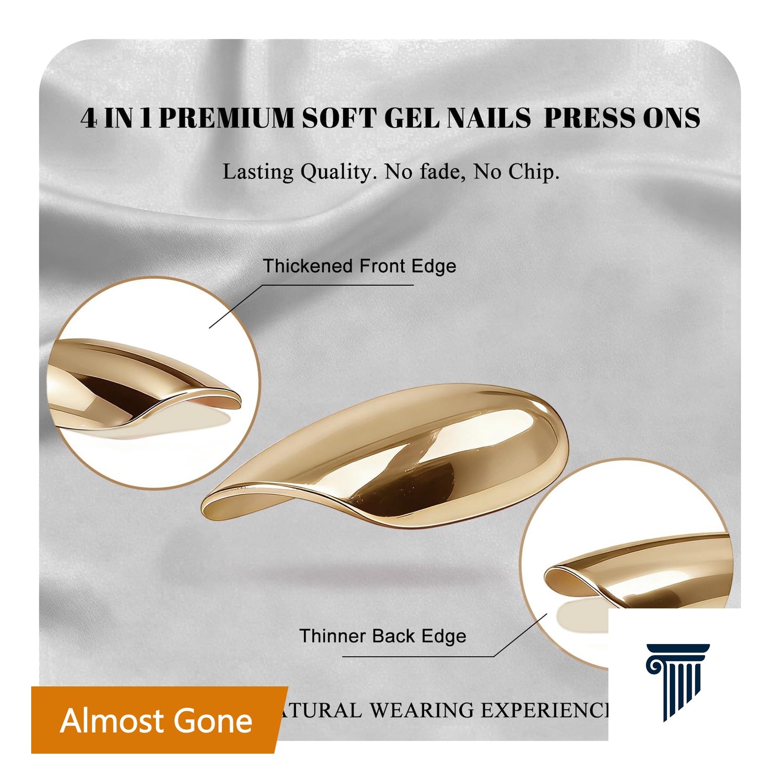 JOYVVEW Square Light Gold Press On Nails Short