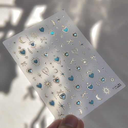 Heart Nail Sticker Decals Star Moon Nail Art Stickers with Diamond Color02