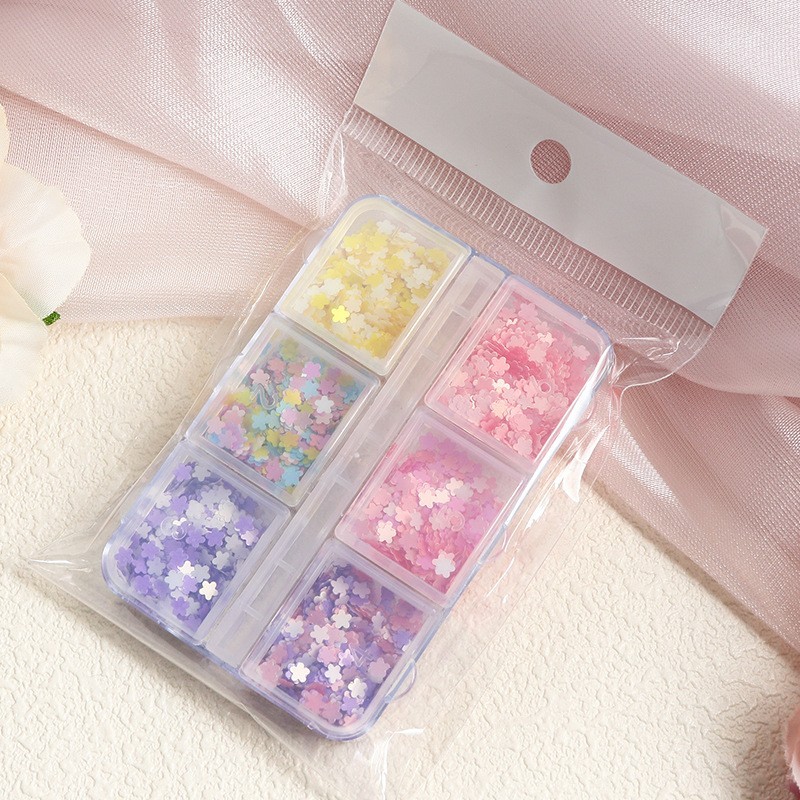 Nail Art Glitter Sequins 6 Grids Mixed Color 3MM Flower Shiny Nail Decor for DIY