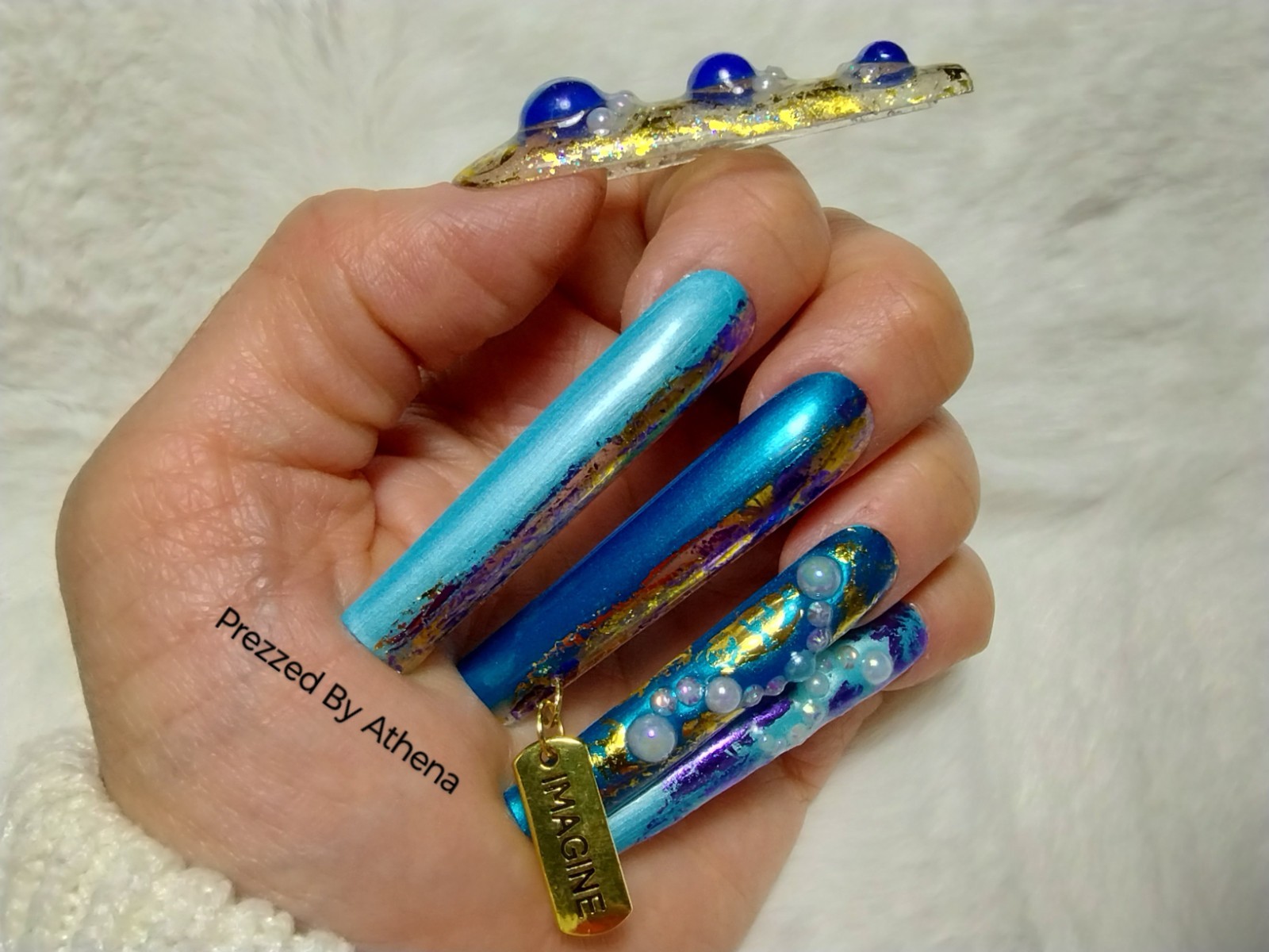 Luxury Handmade Press-On Nails I Reusable I Butterfly Blues I Square Shape l 3XL