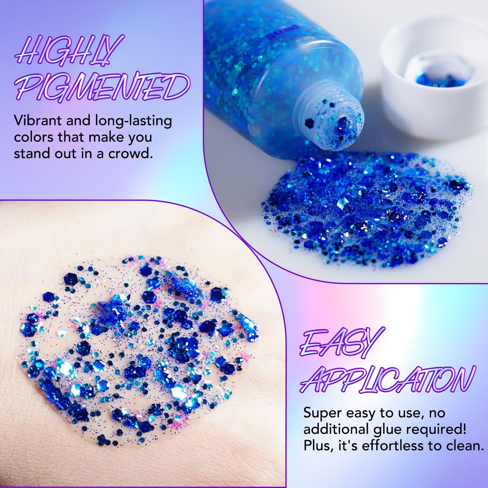 6Pcs Body Glitter for Women – Holiday Glitter Gel for Face &Body & Hair & Nai…