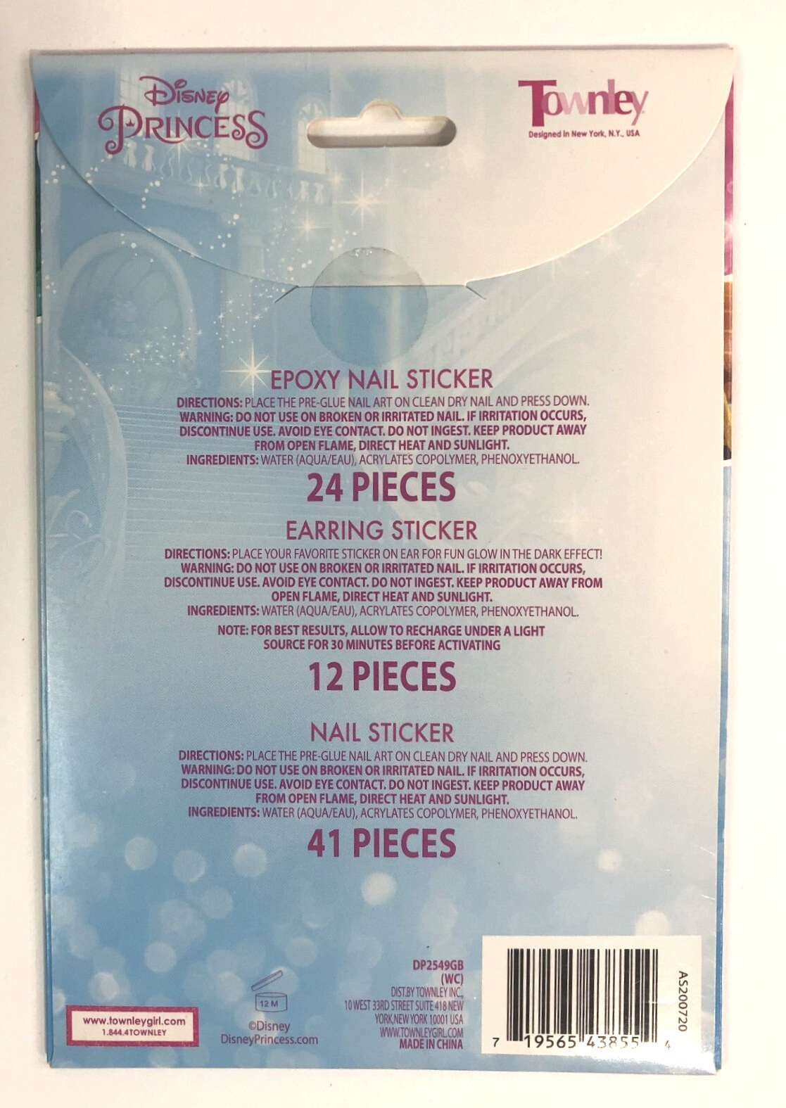 Disney PRINCESS Nail & Body Art Set 77ct EARRING STICKERS & Glow in the Dark FSH