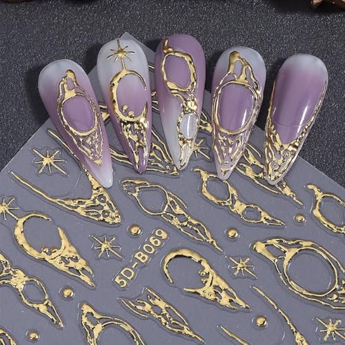 5D Metallic French Tips Nail Stickers Gold Silver Star flower nail decals-8