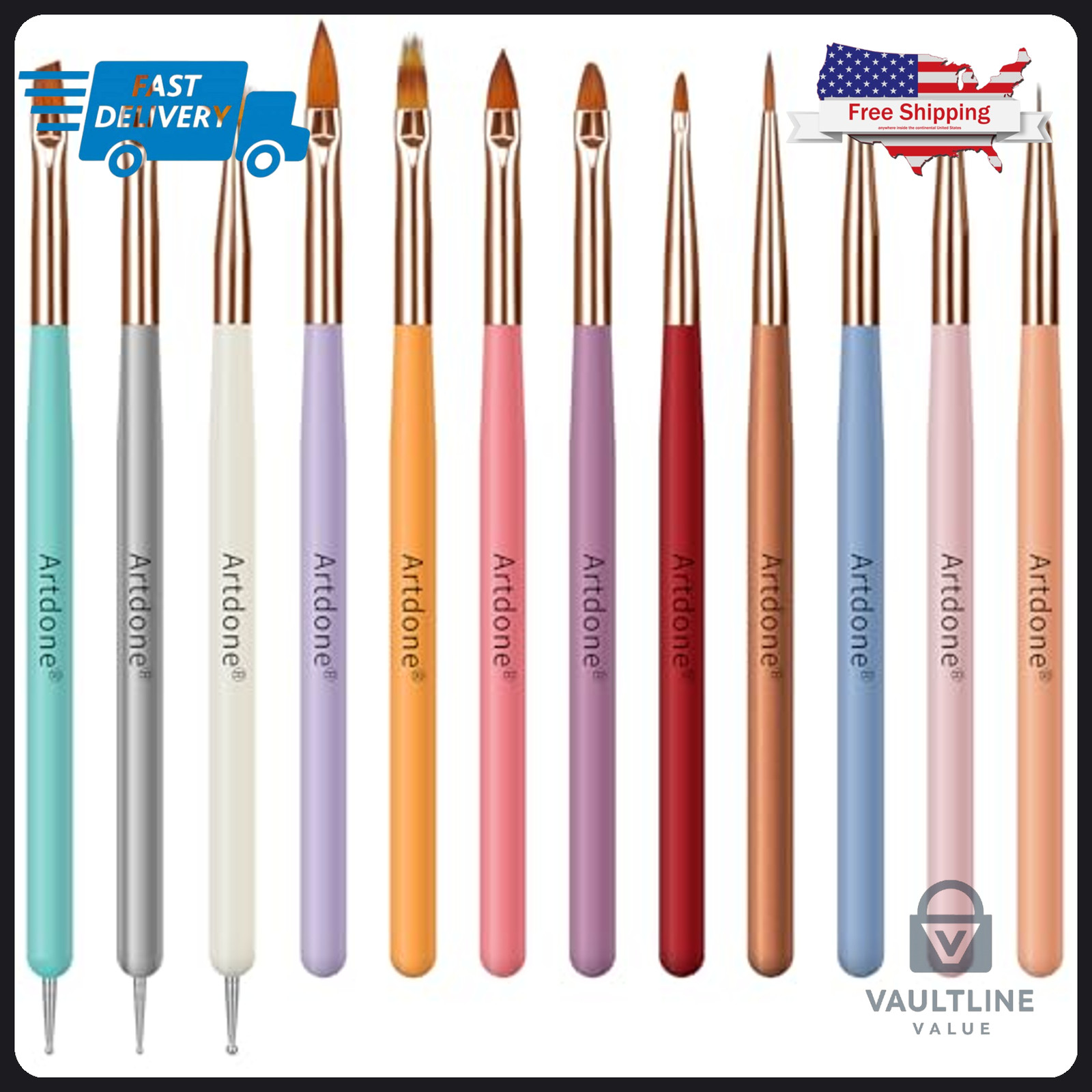 12 Piece Artdone Nail Art Brush and Dotting Tool Set for Manicure Design