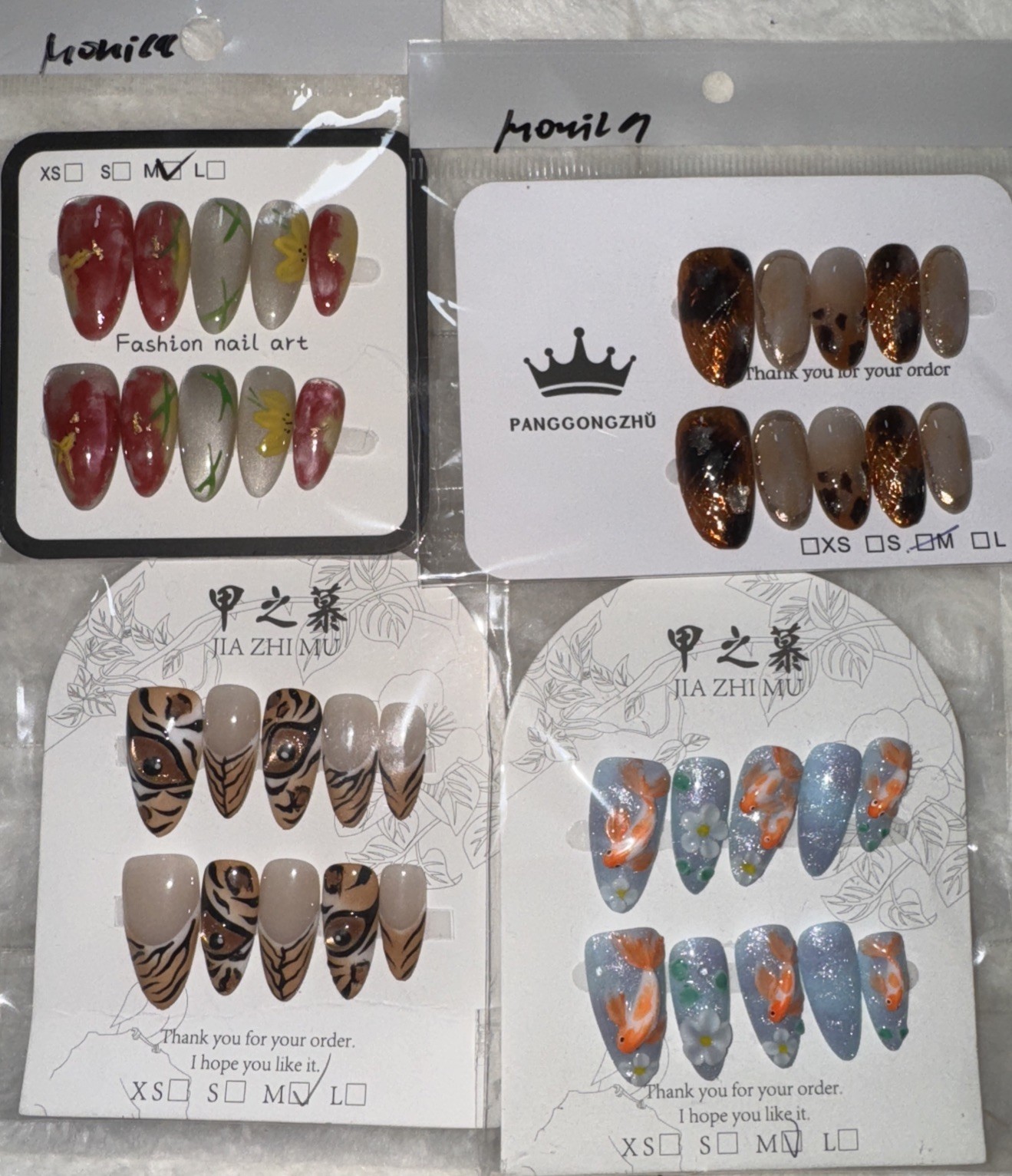 4 Packs Of 10pcs Almond Press On nails | 3D Unique Designs| Size M | Reusable (7