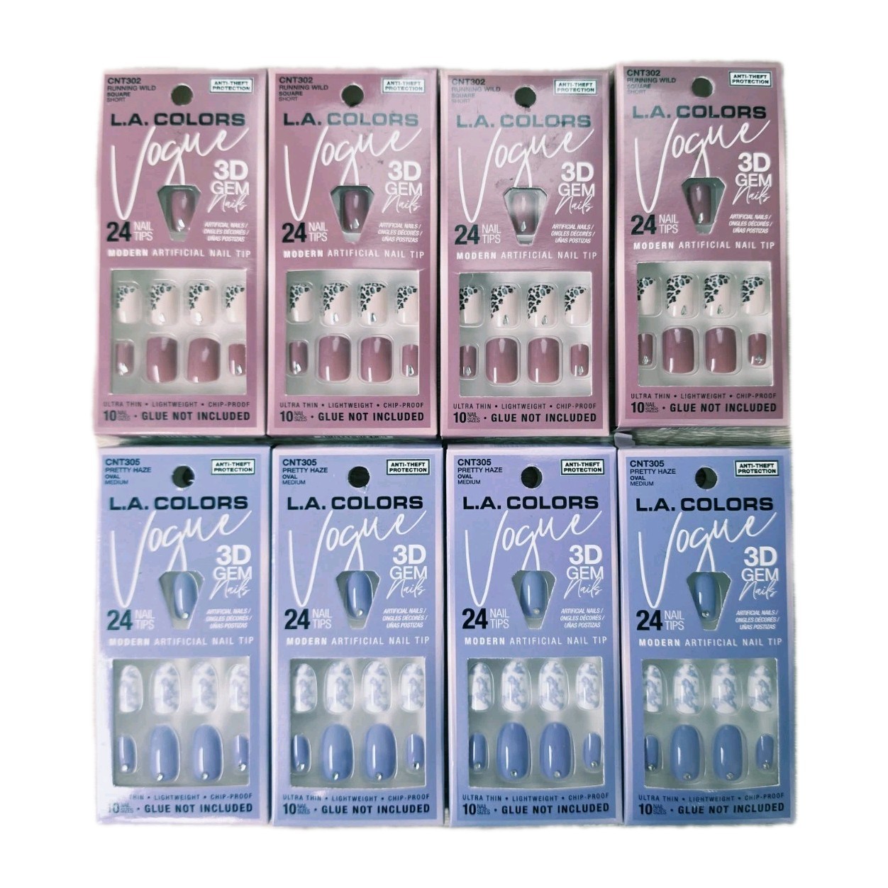 L.A. Colors Vogue 3D Gem Modern Artificial Press On Nails Ultra Thin Lot Of 8