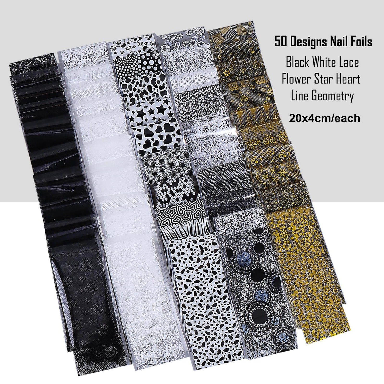 Lace Nail Transfer Foil Stickers 50PCS Black White Flower Lace Nail Foils Line