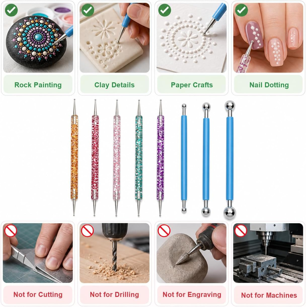 8-Piece Dotting Tools, Ball Stylus Set for Painting, Clay, Nail Art | Double-End
