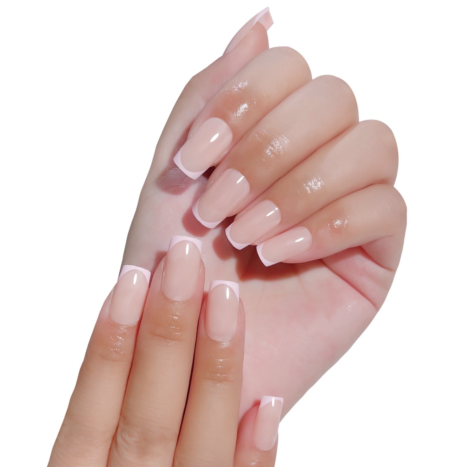 24pcs False Nail Tips Coffin Pink & White French Press on Nails for Nail Art DIY
