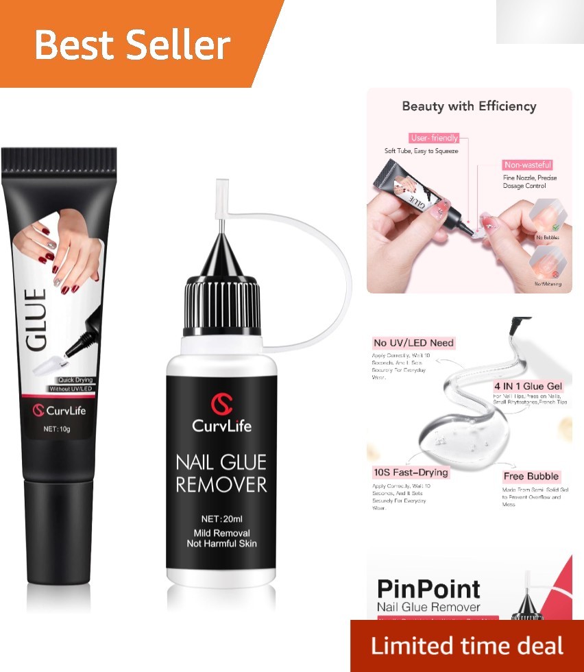 Complete Nail Application Kit: Strong 10g Glue Gel & 20ml Gentle Remover