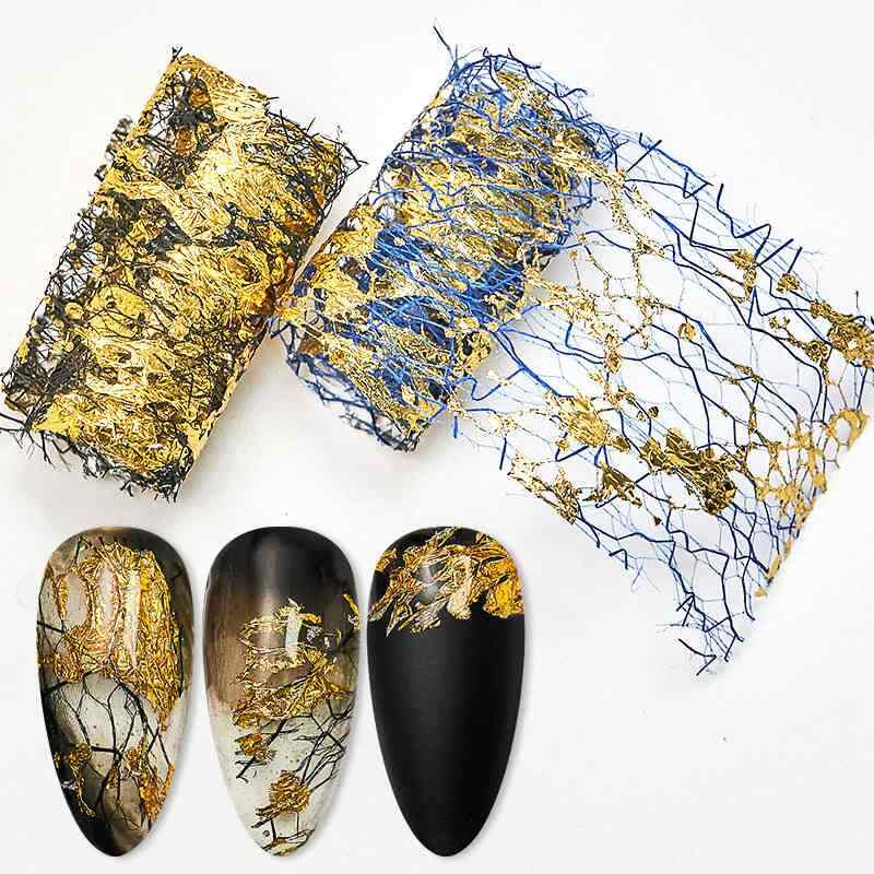3D Mesh Nail Sticker Tape Adhesive 1PC Silk Gold Silver Net Line Foil Nail Art