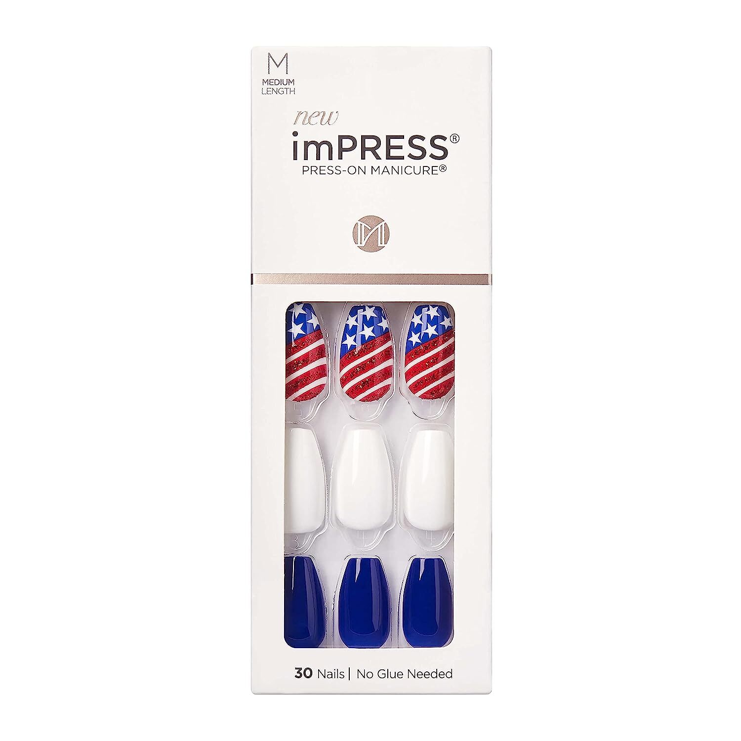imPRESS Press on Manacure Acrylic Art,Influencer 4th of July Shining Stars Nails