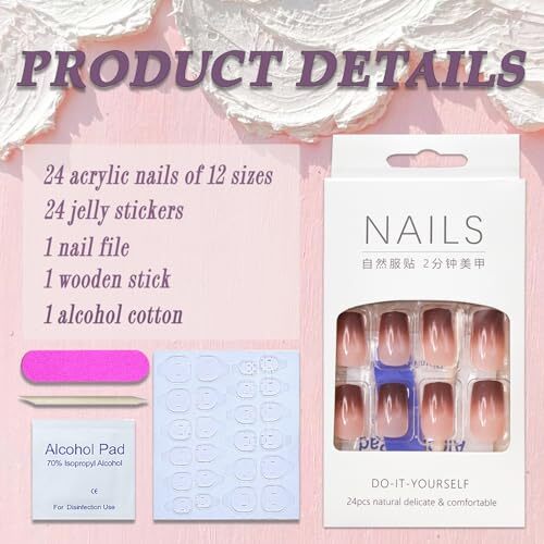 Brown Chrome Press on Nails Medium Square SWEKKE French Tip Fake Square Nail38