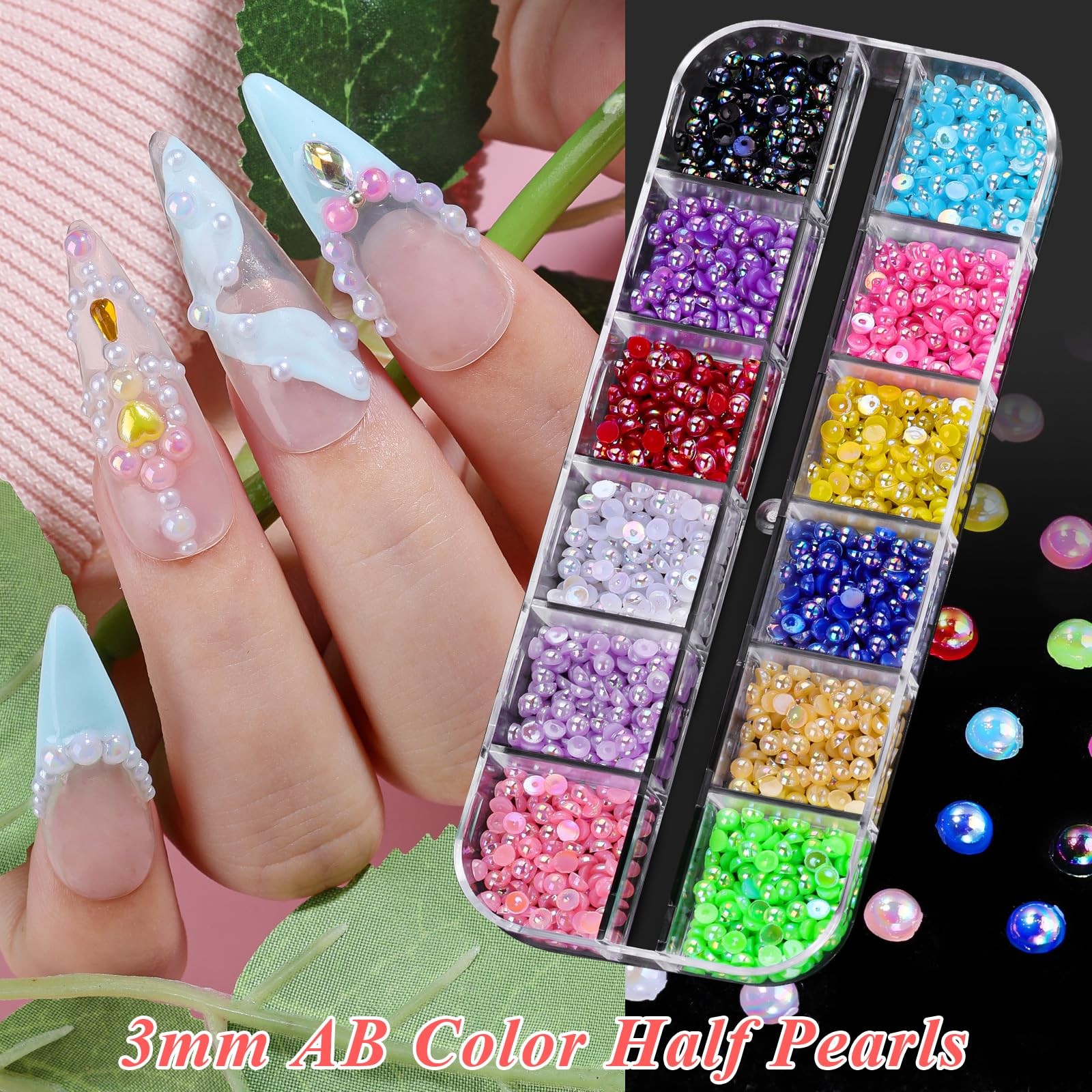 11000pcs Nail Rhinestones and Pearls for Nail Art, 3mm Resin AB Transparent J…