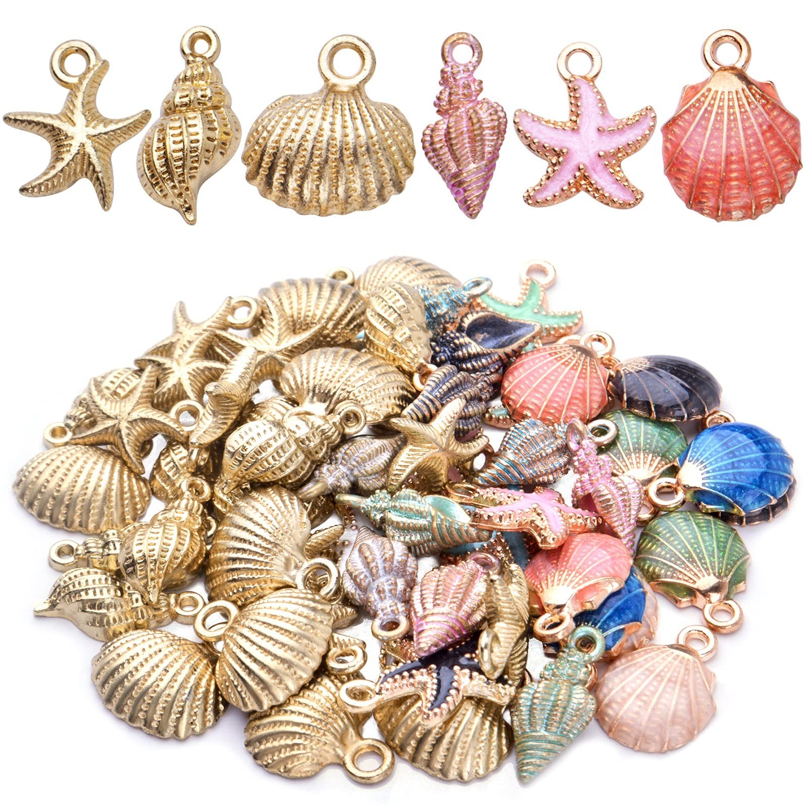 60pcs Alloy Ocean Starfish Seashell Conch Charms Colorful Enamel Ocean Life S…