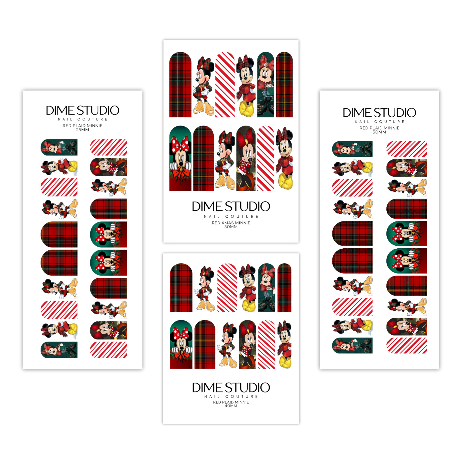 Minnie Christmas Red Plaid Nail Decals Clear Water Transfer Nail Wraps