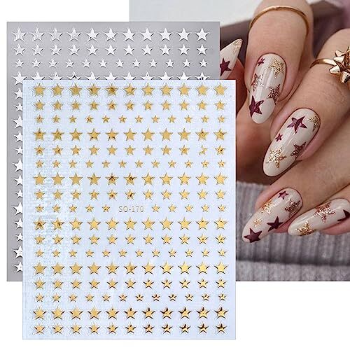 6 Sheets Shiny Star Nail Art Stickers Self-Adhesive 3D Nail Art Supplies A7