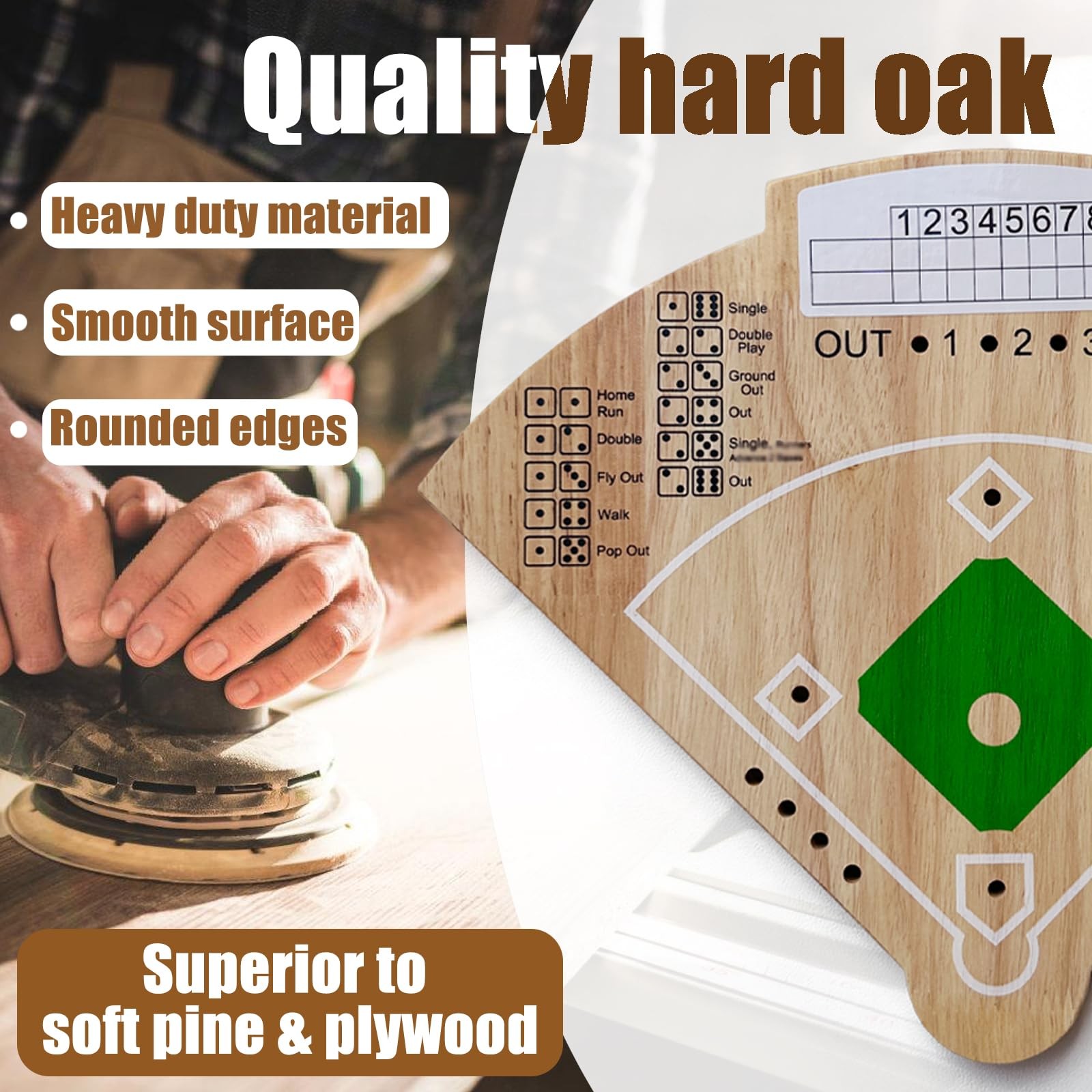 Baseball Board Game, Oak Made Leisure Game for Medium, Original Wood Color