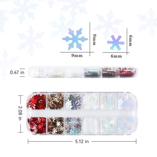 Christmas Snowflake Glitter Nail Sequins, 12 Grids 3D Colorful Mixed Color A
