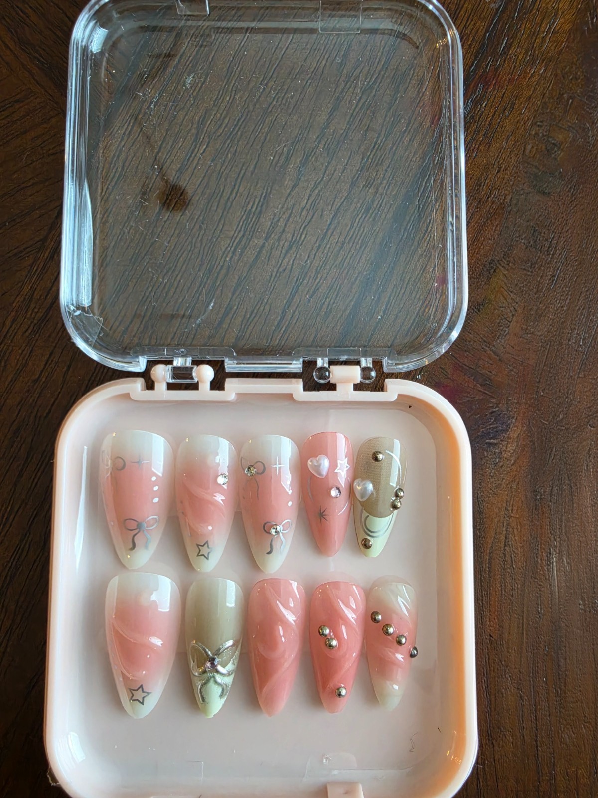 Enchanted Pink Nails | Pink French Tip |Medium almond nail | 10-Piece Set