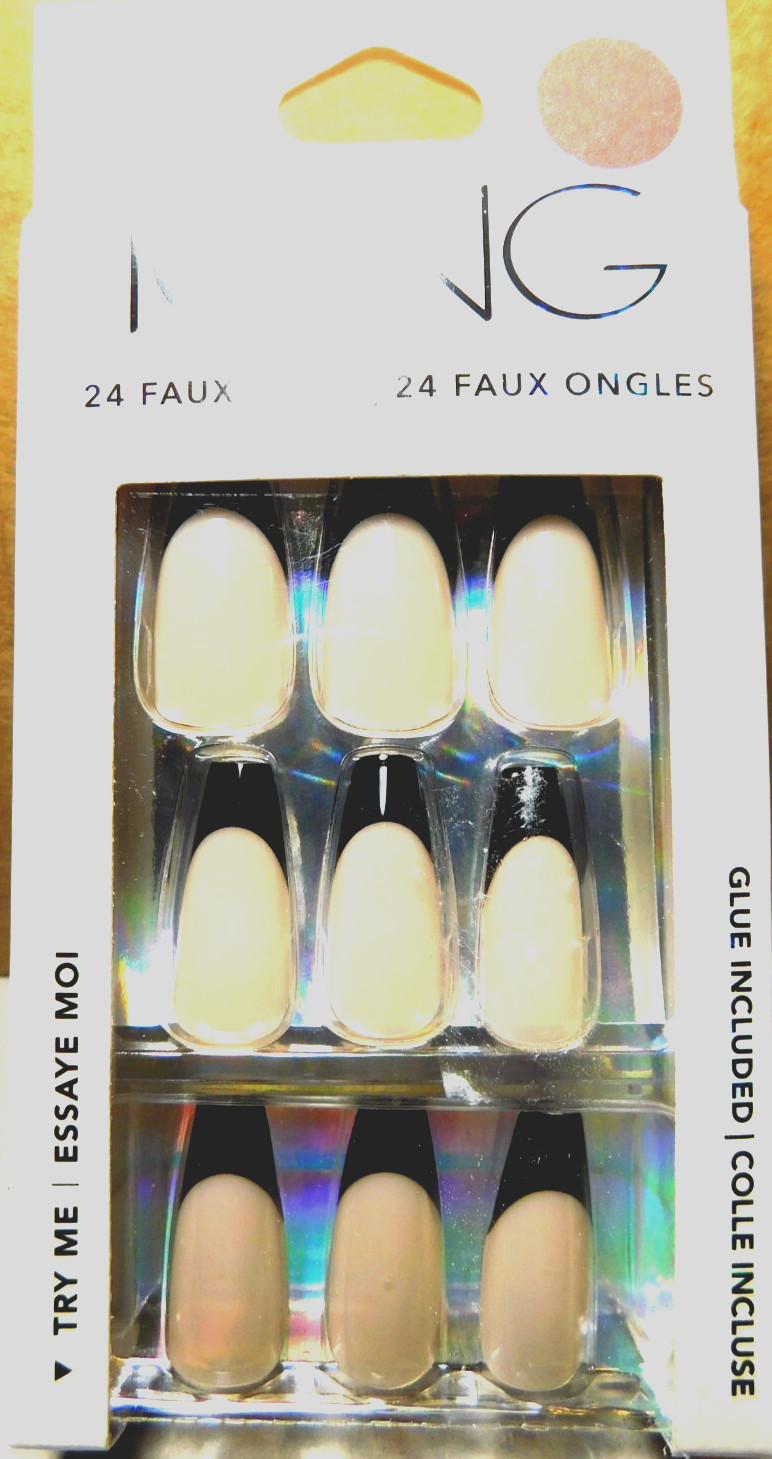 CBI Distributing Corp.~Icing 24 Faux Nails Vegan CB.AN Beige With Black Tip Nail