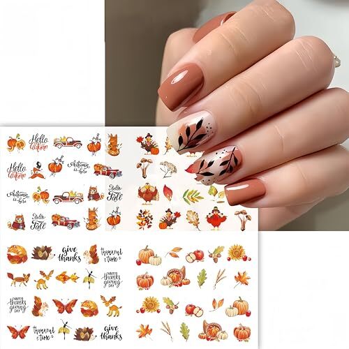 12Pcs Fall Nail Art Stickers, Autumn Nail Art Water Decals Transfer Nail turkey