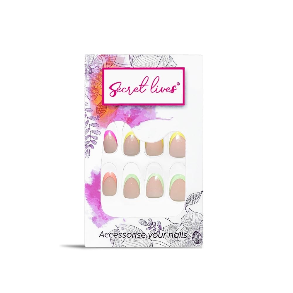 Secret Lives Glossy Reusable Artificial Fake Nail Extension Pink Blue 24 Set