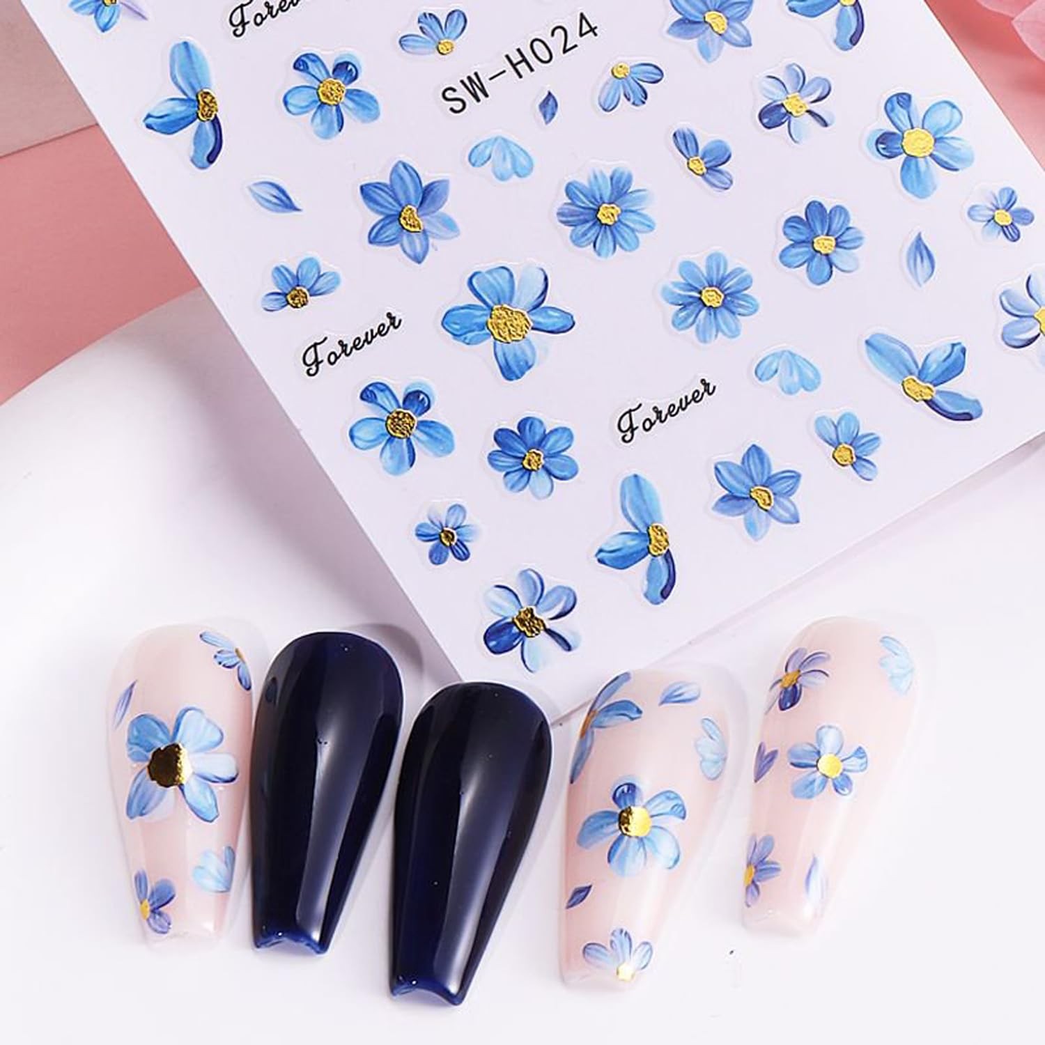Spring Nail Art Stickers,Summer Flower Butterfly Nail Sticker Golden Edge Flo…