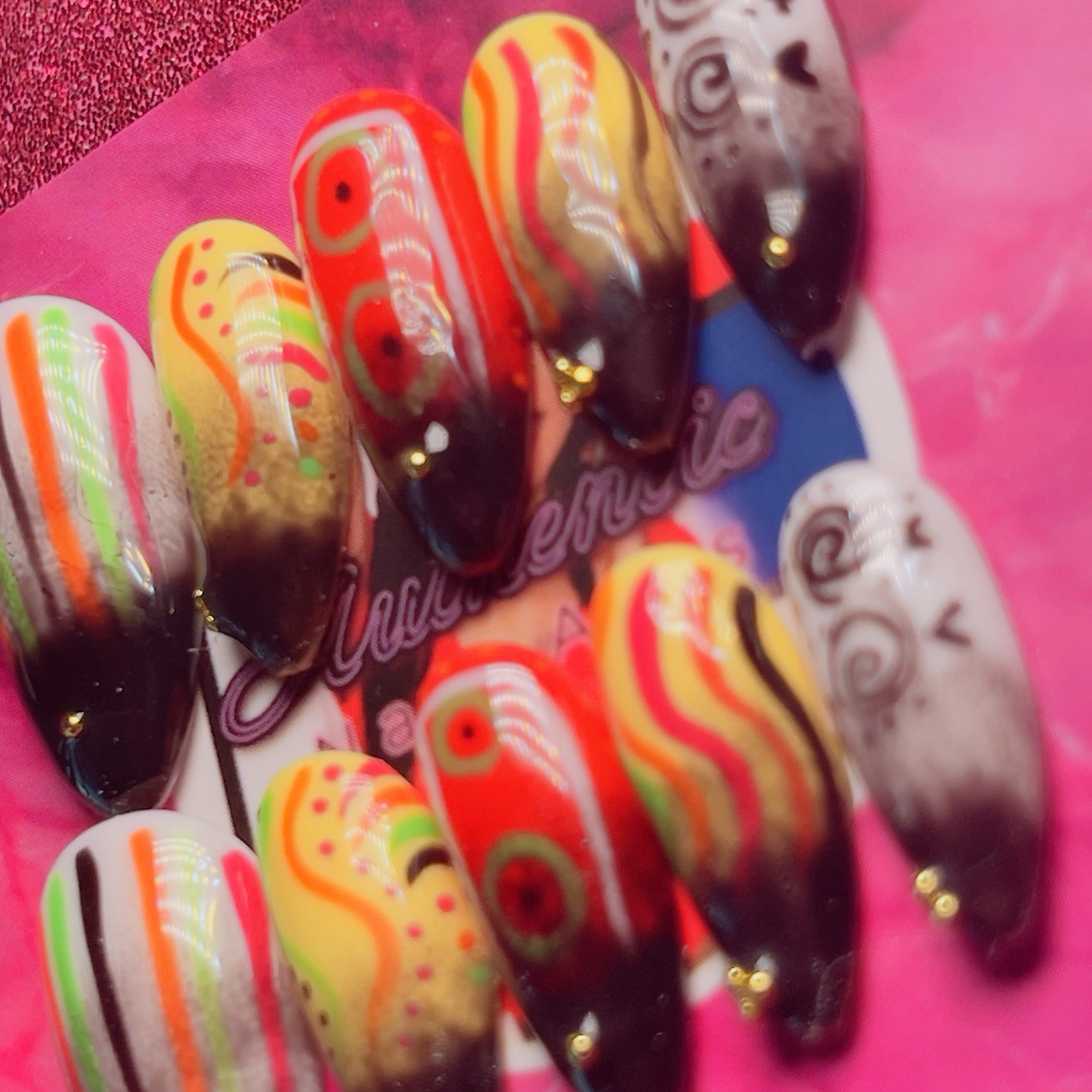 Authentic Nail Arts by Dia Long Almond Press-On Nails Abstract Shiny Full