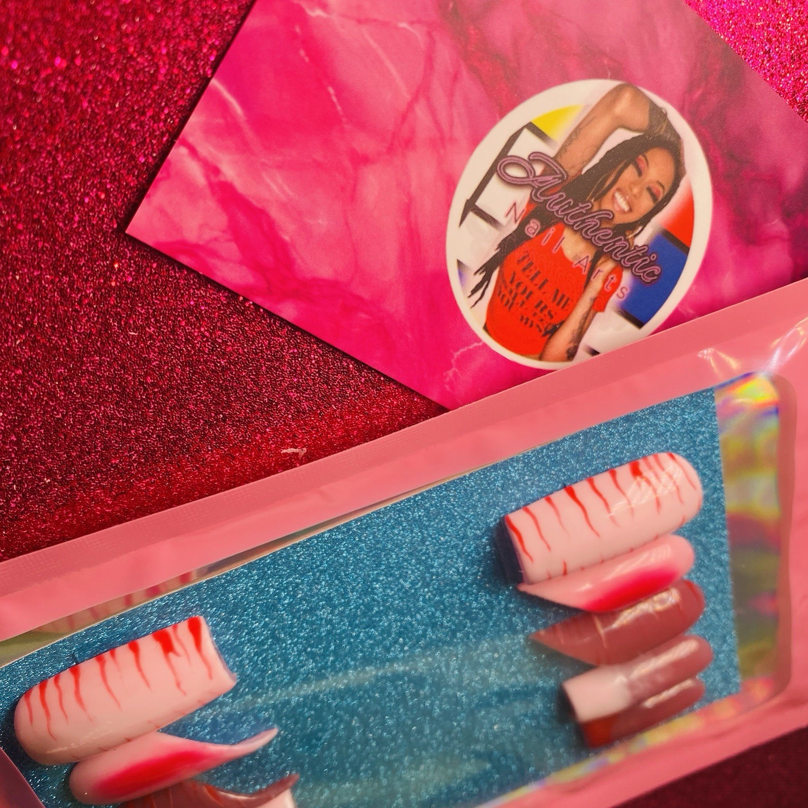 Square Lipstick Press-On Nails Pink Red Ombre French Shiny by Nail Arts by Dia