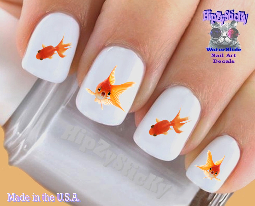 Nail Art 2101 ANIMAL GoldFish #1 Swimming Waterslide Nail Decals Transfers