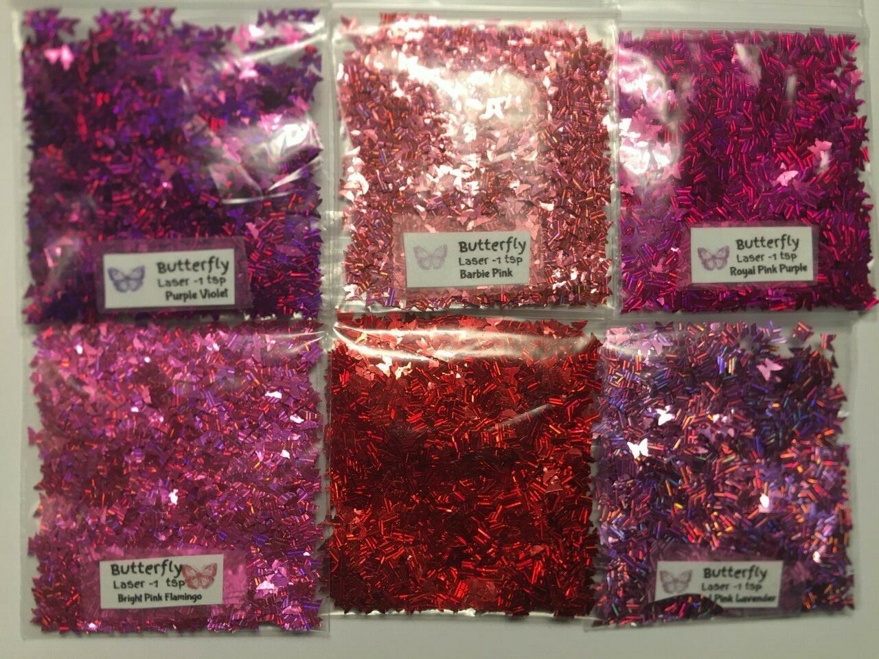 NEW! Laser Series Solvent Resistant BUTTERFLY shape Glitter Nail Art Face-US-tsp