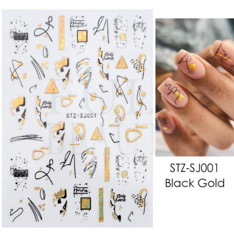 Abstract Face Geometry Sticker Nail 3D Laser Leopard Line Adhesive Decal NS33