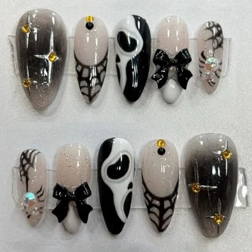 Goth Halloween Press on Nails – Medium Almond Nails with Designs-22